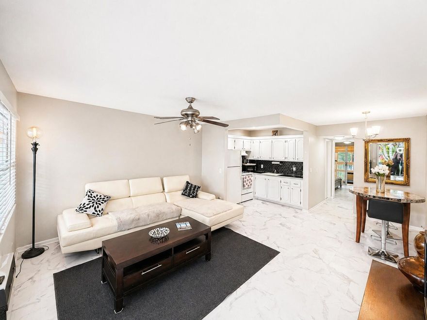 Beautiful 1-bed,  1 bath Second-floor condo in Century Village! This bright and spacious unit features tile floors, an updated kitchen, generous living area, and a large primary suite with ample closet space. Relax on the screened balcony with peaceful garden views. The Furniture is  negotiable Laundry and extra storage on site. Building/roof maintenance, landscaping, shuttle service, and 24/7 gated security. Enjoy resort-style amenities: clubhouse, pools, fitness center, tennis, pickleball, theater, trails & more. Minutes to beach, dining, and medical centers!