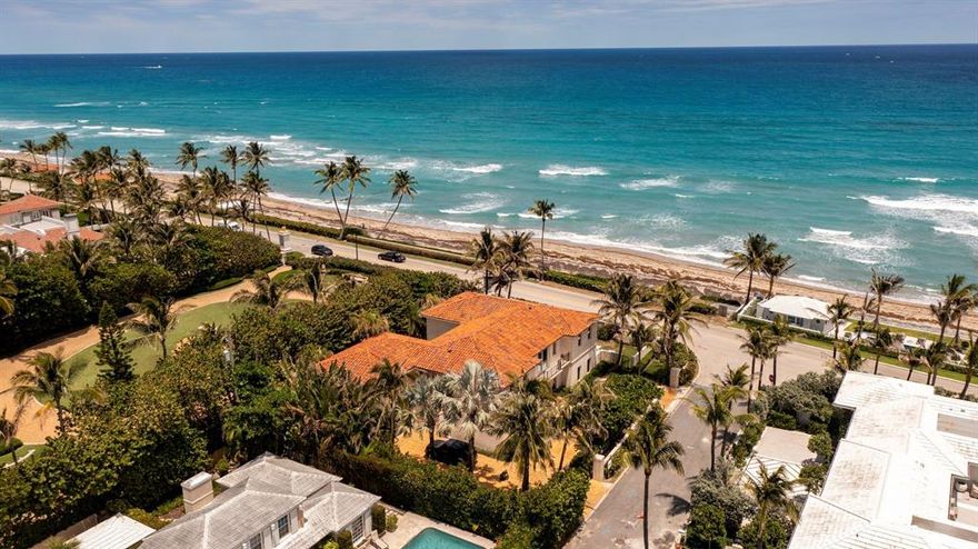 Oceanfront home well located in Palm Beach's coveted Estate Section.   Transitional Mediterranean style home with spectacular direct beachfront with cabana and pool.  Completion anticipated late 2021.