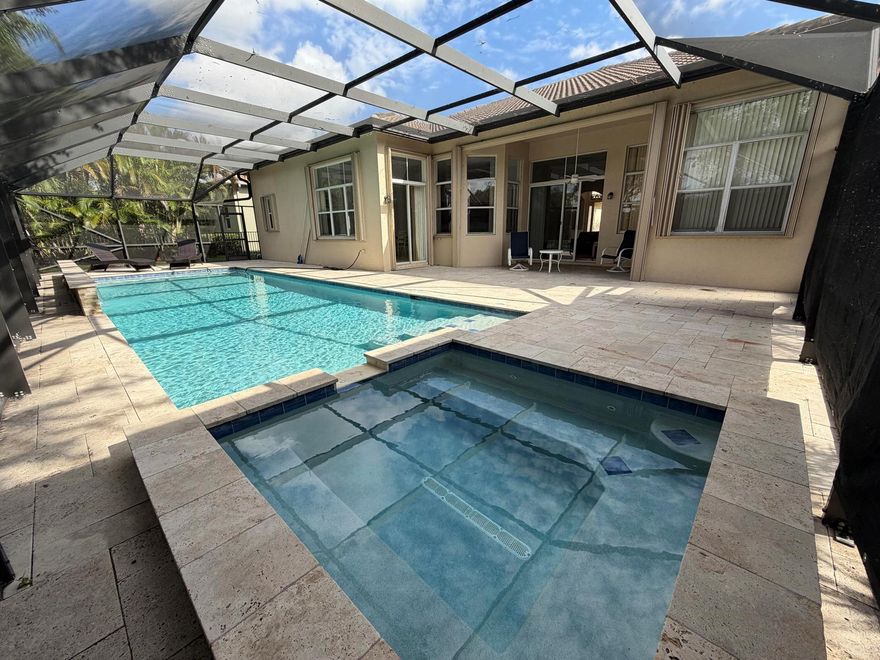 5BR/3.5BA Spacious Furnished home with Amazing pool and Spa Tub in screened patio and 3 Car garage. One level home with tile and laminated flooring throughout. The home can be rented monthly or annually furnished.  COME FAST