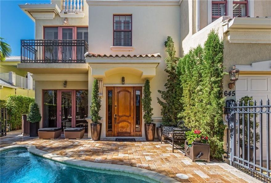 THIS IS IT! The PERFECT Victoria Park Location on a Quiet Tree Lined Interior Street! Huge Corner Townhouse with Two Car Garage, Large Pool and Outdoor Space. First Floor Living Areas with Vaulted Ceilings and Marble Floors, Large Living and Dining, Gas Cooking, Subzero Oversized Fridge, Large Island, Pantry, Powder Room and Interior Elevator Connecting to all Three Floors. Iron Staircase leads up Primary Suite with Terrace, Huge Walk-in Closet, Spa Like Bath, Guest Room with Ensuite Marble Bath and Terrace, and Laundry Conveniently Located on the Second Floor.  The Third Floor Opens to a Large Flex Space for Family Room AND Office, Huge Terrace Overlooking the Skyline of Downtown Fort Lauderdale, And a Third Guest Suite, with Large Walkin Closet, Guest Bath and Private Terrace! Come See!