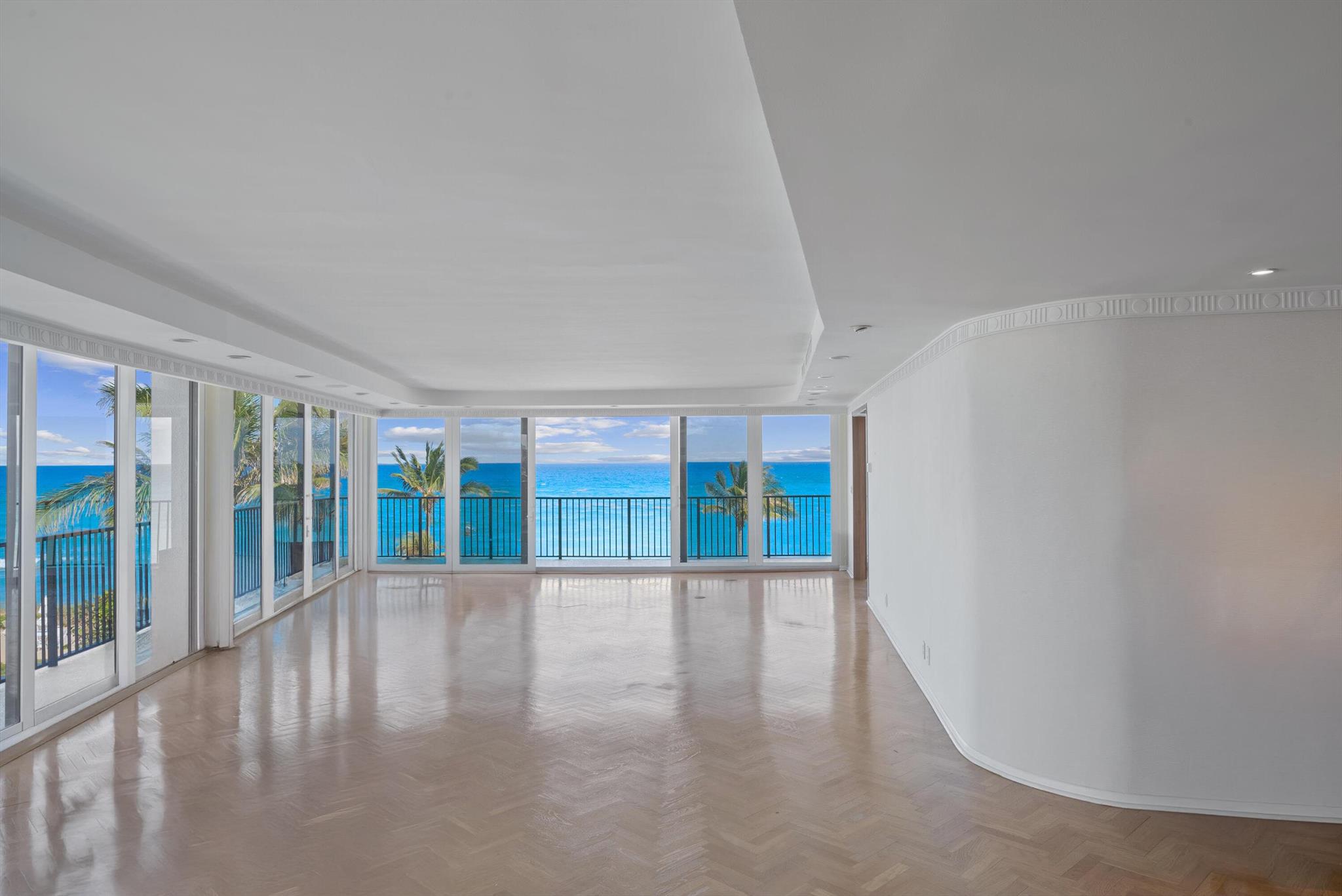 Spectacular direct oceanfront with incredible views!This rare 3,000+ Total SF (approx.) residence at 150 N Ocean Blvd in Palm Beach offers expansive east and north exposures, showcasing sweeping views of the Atlantic. The private elevator opens directly to your foyer, leading into a bright and open living space. An oversized balcony wraps around the entire east and north sides, with all bedrooms offering direct access to the terrace. The primary suite features two full bathrooms, ensuring comfort and privacy.This is an exceptional opportunity to customize and create your ideal Palm Beach retreat. The unit was recently upgraded with new impact windows and doors installed last year. Additional highlights include a private cabana, a garage parking space, and access