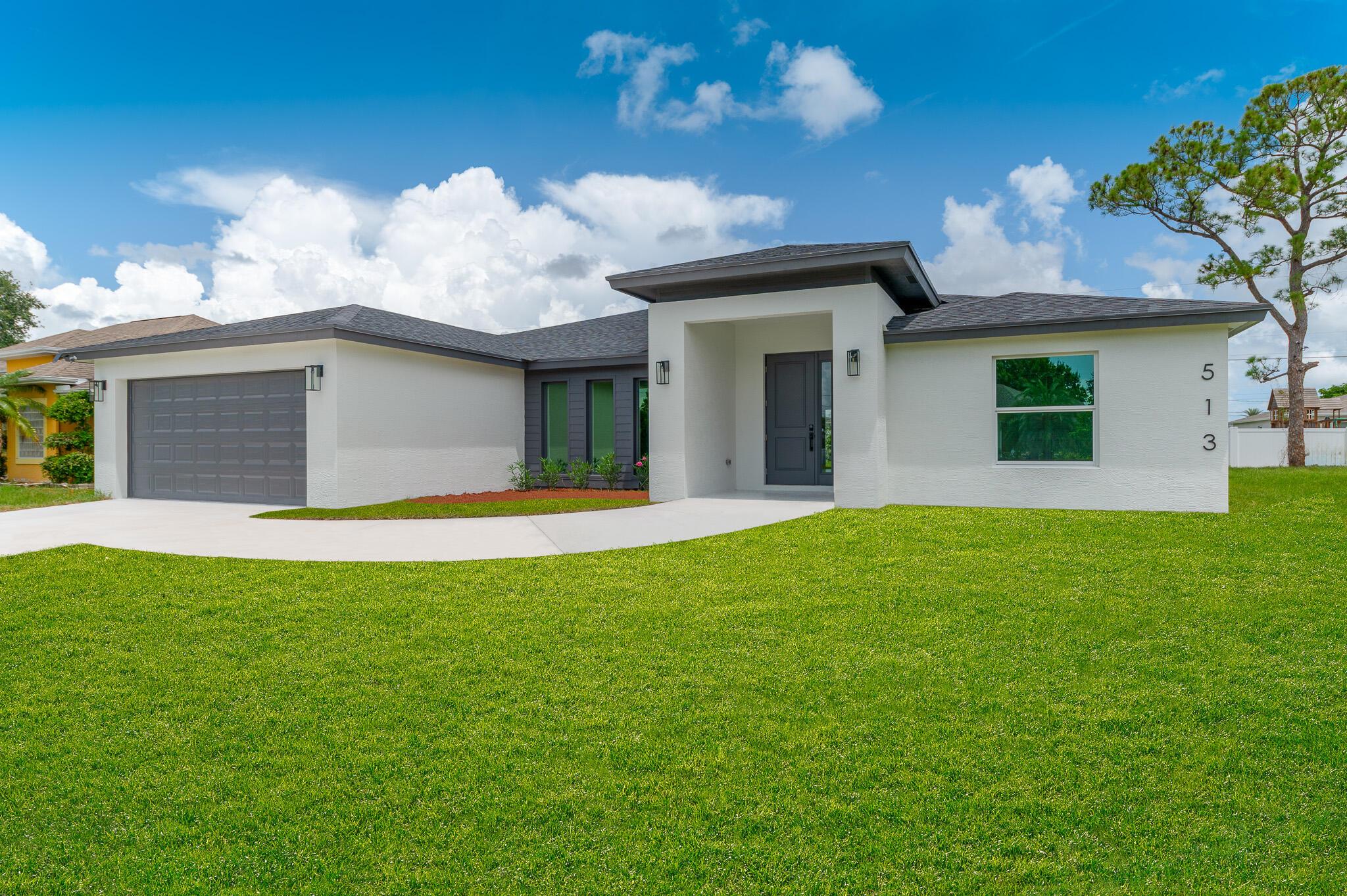 A modern-coastal new build, this 4-bedroom,3-bathroom,2-car garage home was designed with timeless elegance and everyday luxury in mind. Step inside to tray ceilings, wide-open living spaces, & an island kitchen with 42'' shaker cabinetry, warm wood accents, stone countertops, tile backsplash, & premium appliances--the perfect blend of style and function. The owner's suite featuring a spa-inspired bath with a free-standing soaking tub, rainfall shower, dual vanities, and walk-in closet. Enjoy Florida living with a covered lanai & cabana bath access, room to add a pool. Built with impact-rated windows & doors, mold-resistant walls, concrete block construction, & energy-efficient systems, this home offers luxury and peace of mind. Located on a quiet street, minutes from Crosstown Parkway,