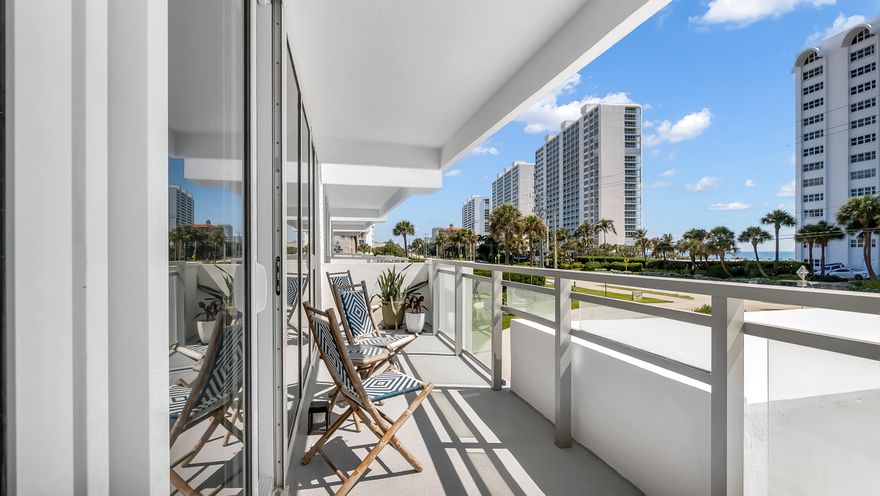 Enjoy coastal living in this newly renovated ocean view condo at Boca Reef. Located directly across from the beach, this 2 bed, 2 bath residence offers an open layout and prime A1A location between downtown Boca Raton and Deerfield Beach, with easy access to beachfront shopping and dining. Situated in an excellent Boca Raton school zone, this move-in ready home is truly stunning. Features include a beautifully updated kitchen and baths, private balcony with glass railing, new impact sliders, and deeded beach access with a tiki hut, gathering area, and outdoor showers. Boca Reef amenities include a pool, fitness center, billiards room, covered parking, and storage. The community has completed concrete restoration, a new roof, exterior painting, with a redesigned pool and deck coming soon.