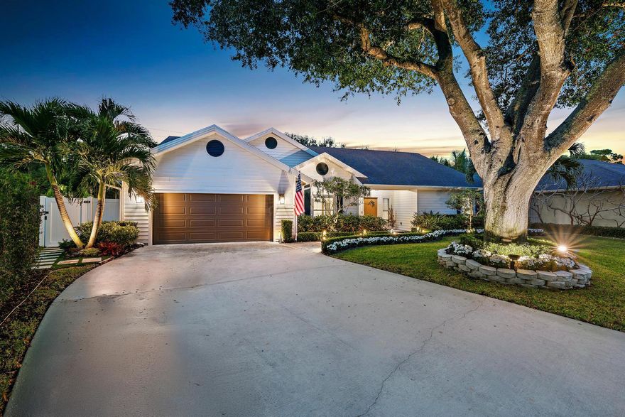 Brand new metal roof and gutters (fully paid by seller and to be installed after closing), impact windows and doors, a 2025 heated saltwater pool and spa, and a fully fenced backyard--this stunning 3-bedroom, 2-bath single-family home in the gated community of Frenchmen's Landing delivers immediate value and peace of mind from day one.This beautifully updated residence offers an open-concept layout with vaulted ceilings featuring decorative beam detail, luxury vinyl flooring, and a custom built-in media wall that anchors the main living space with both style and function. The chef's kitchen showcases timeless shaker cabinetry, a spacious quartz island, Samsung stainless steel appliances, designer pendant lighting, and a striking custom sandstone archway.