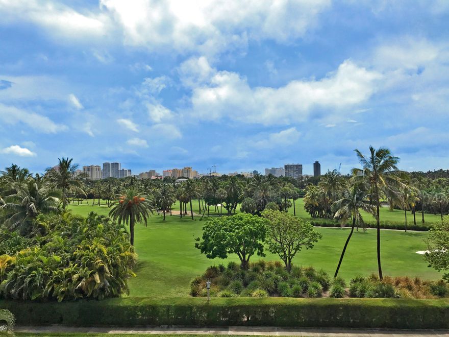 Beautifully maintained 3 bedroom Breakers Row apartment. Stunning west views over the Breakers golf course from the Living Room, Dining Room, Loggia,  & Library/3rd Bedroom.  Equally stunning ocean views from the Master Bedroom. Cabana #30 included. Hurricane windows & doors, as well as automatic shutters.