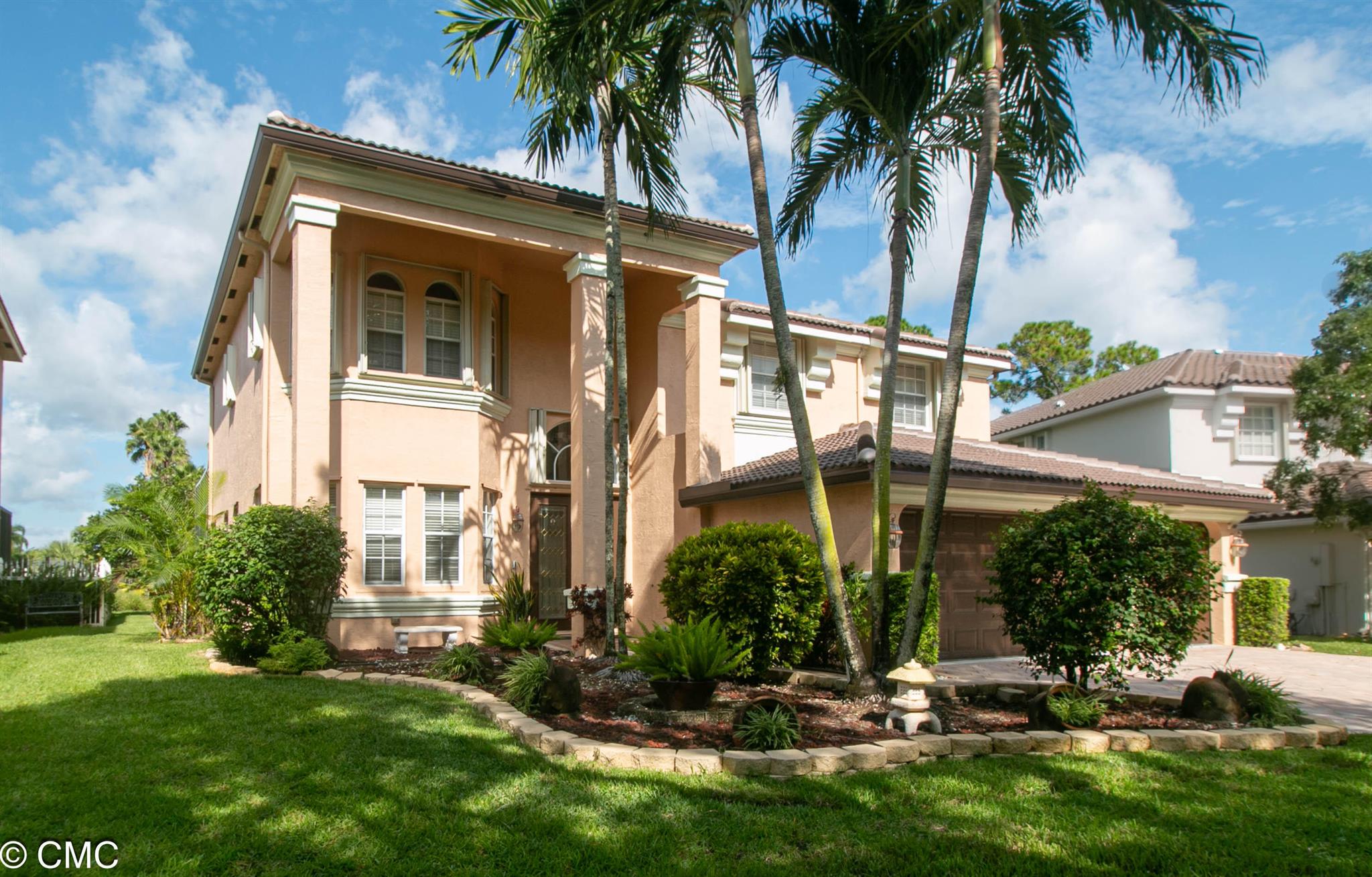 Enter through double stain glass front doors and you will find a soaring 2 story foyer and grand spiral staircase. This 4 bedrm 4 bath home also has formal living and dining room. The spacious family room has a triple slider out to the screened pool and patio. The large island kitchen has plenty of counter space, huge walk-in pantry, breakfast area, double oven and cooktop. There is 1 bedroom and full bath downstairs making it a great option for guests or in-laws. New flooring in the living and dining room. Stairs flooring also updated as well as the 2nd story bedrooms. Master suite boosts of a sitting area, den/office space, walk-in closet with custom shelving. There is a dressing area that leads into the double bathroom- 2 spacious vanities and sinks, 2 toilets! large walk thru
