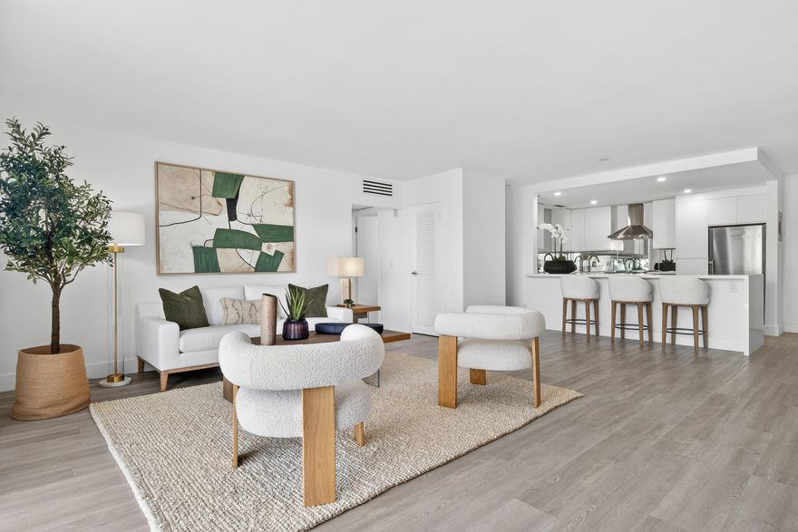 Welcome to the new Island House, where chic sophistication meets ultimate convenience in this newly renovated 2-bedroom, 2-bath condo. Nestled in a boutique, pet friendly white glove building with a dedicated doorman, this stunning residence offers effortless living in the heart of Palm Beach. Totally renovated to the studs, this apartment is now a designers dream with a light open floor plan, European white kitchen with top-tier appliances, washer/dryer, to the pale gray flooring throughout. Impact windows with motorized shades allow in natural light with views from balcony. Lovely pool and cabana area, perfect for relaxing, covered parking, and very rare a guest apartment for resident's guests at a minimal rate. Look no further for your Palm Beach home as you can get it all here! The building has completed the concrete work and no assessments.