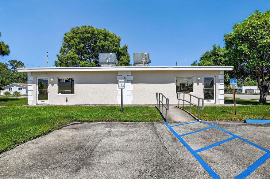 Great property directly on main Rd.Building has so many possibilities.Perfect for lots of different office situations. Can easily be set up for 2 different offices with separate entrances, bathrooms, electric panels and storage. Currently there is a waiting room, reception area, at  least 3 large offices plus a few smaller ones used for filing and storage. at this time. There is also a large conference room that could easily be divided with cubicles. There is a breakroom.  A/C units are 6 years old and the roof is 9, All handicapped accessible. Lots of parking.Perfect location right on main road and close to I95.