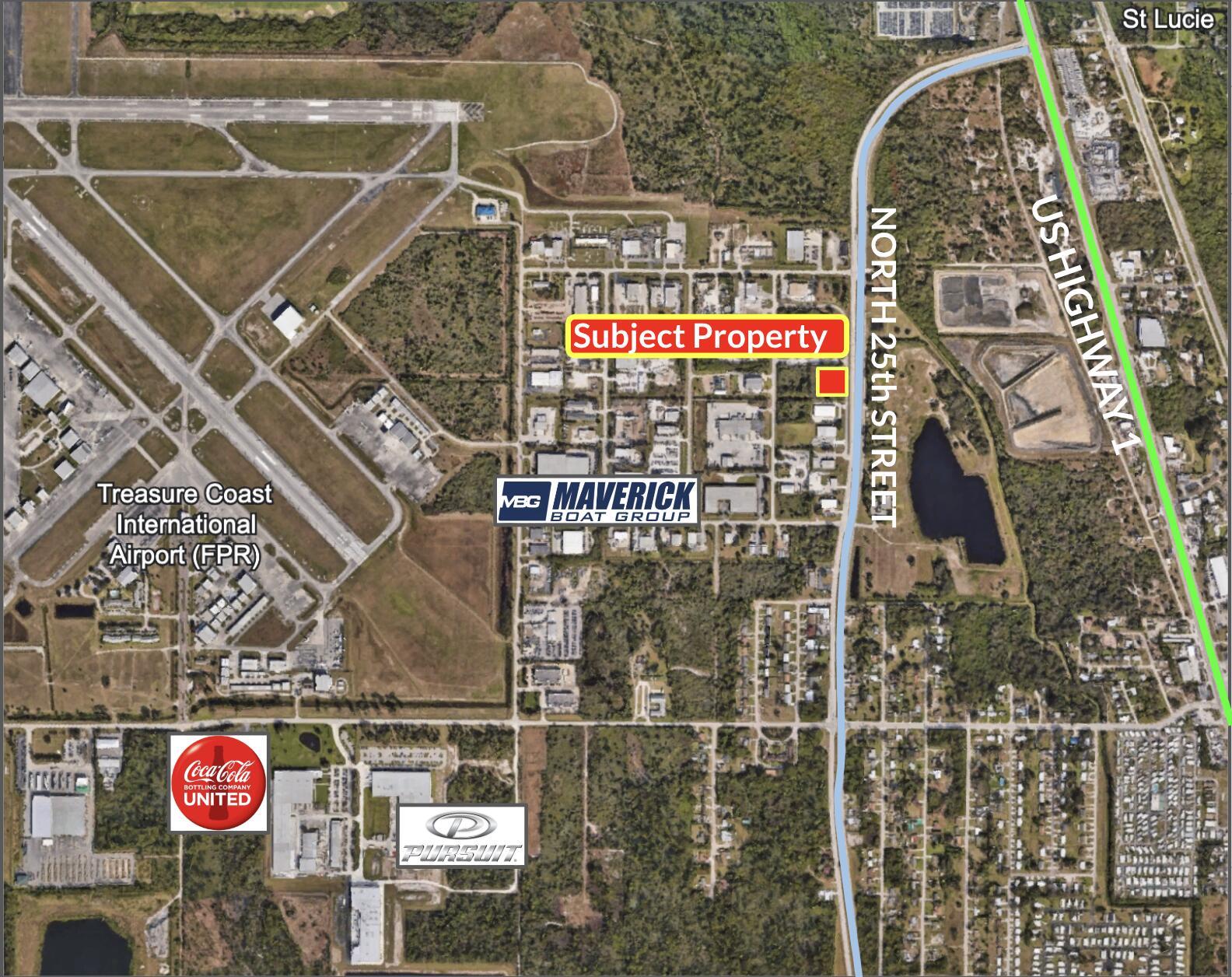 An exceptional opportunity for industrial redevelopment in St. Lucie Industrial Park. This premium 1.3-acre land parcel is situated near Treasure Coast International Airport and offers 224' of frontage along North 25th Street. The site is partially improved with a 4800sf concrete slab, well, parking lot, and more.The region's robust industrial ecosystem further solidifies the appeal of this property. St Lucie Industrial Park is next to the Treasure Coast International Airport and Business Park which provides easy access to US-1 and is only 5 miles away from Interstate 95.