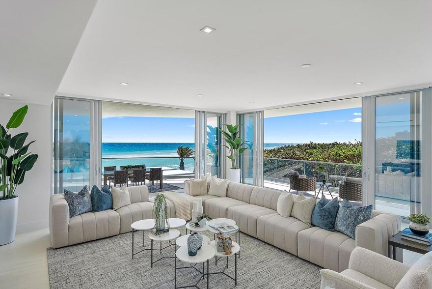 Brand new, never before lived in, this stunning Jupiter Island condo is located in the prestigious SeaGlass on Jupiter Island. Completed in 2022, it boasts unobstructed views of the Atlantic Ocean, the preserve to the South and the Intracoastal Waterway. Highlights include a private elevator and foyer, a separate service elevator, and expansive floor-to-ceiling panoramic windows showcasing the Atlantic Ocean. The high-end kitchen is equipped with a gas range, pot filler, two dishwashers, double wall ovens, and a large kitchen island. Additional features include a laundry room and a spacious wraparound balcony with a private summer kitchen.
The thoughtful split floor plan places the primary suite on the ocean side, complete with separate his-and-her bathrooms and closets. The remaining three bedrooms, each with en-suite baths, offer Intracoastal views. The unit also includes a private two-car, climate-controlled garage. 
SeaGlass is a full service, newly constructed building limited to only 21 ultra-exclusive, private residences. 24-Hour concierge service, state-of-the-art fitness and every residence having a two-car climate controlled private garage. The building is also pet friendly with a private dog walk and washing station, all situated along a dog-friendly beach! Only minutes to the finest private clubs in south Florida such as Apogee, Jupiter Island Club, Medalist and many more.