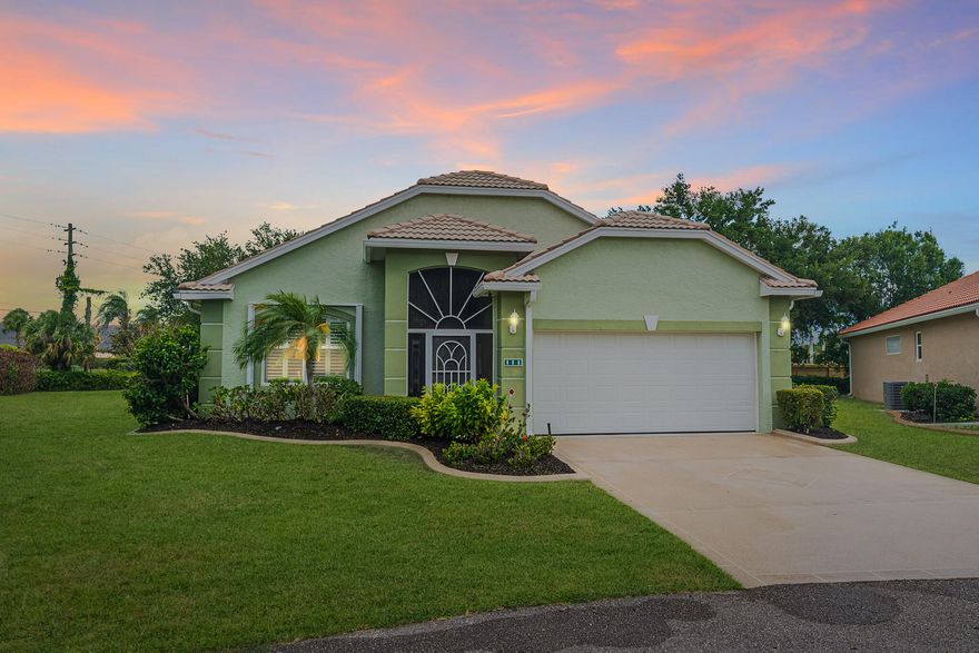Gorgeous updated 2/2/2 with flex room with high-end finishes throughout this Isle of Madeira home. The heart is the beautifully updated kitchen, boasting sleek granite counters, stainless steel appliances, pantry, plenty of 42" cabinets and a cozy breakfast nook for casual morning meals. Elegant crown molding, stylish wide-plank laminate flooring, and classic plantation shutters elevate the interior. The living space expands into a large enclosed Florida room, providing a bright and airy extra living area. Peace of mind is guaranteed with complete high-impact glass and accordion hurricane shutters, new overhead garage door.  Located in the highly sought-after active 55+ gated community of Kings Isle, residents enjoy resort-style amenities clubhouse, pickleball, pool, clubs galore!