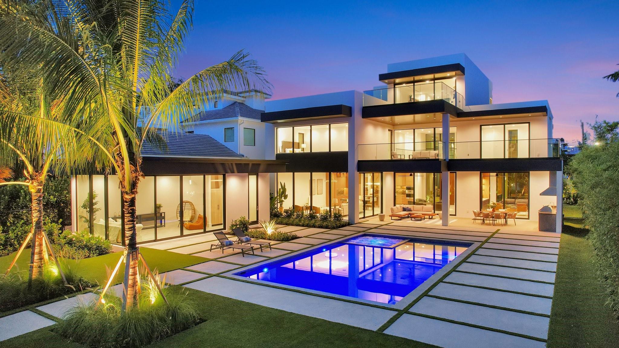 Extraordinary & unique waterfront residence newly completed by Gulf Building & move-in ready! Enjoy rare large 14,443 sf property with peace & tranquility of park-like setting on wide waterway, allows privacy to pool area & residence. Views overlook waterway, mangroves & park. Enjoy close by Anne Beck park & Las Olas. Villa Stranahan offers highly innovative 3 level floorplan plus a totally separate pool pavilion (perfect office/gym/guest house). Multiple indoor-outdoor entertaining areas, covered terrace & Summer kitchen. Many custom features. Chef's kitchen, butler's pantry, great room, separate media/club room, fabulous primary suite, separate closets. Entire 3rd level guest/entertaining area, elevator access & large private balcony. Newer concrete sea wall/dock. Garage lift compatible
