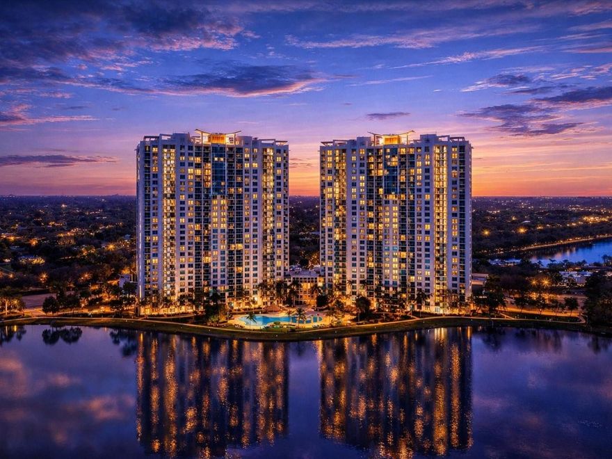 Spectacular 21st-floor 2BR+Den/2BA residence with breathtaking sunrise and sunset views from a prime high-rise location. This beautifully updated unit features luxury vinyl floors throughout, a versatile den that could serve as a third bedroom, and walls of glass showcasing panoramic vistas. Enjoy luxury resort-style living in a financially stable, amenity-rich building just minutes to Sawgrass Mills, entertainment, dining, and the Panthers Stadium visible from your balcony. Residents enjoy a gorgeous lakefront pool, BBQ areas, playground, mini golf, tennis & pickleball courts, 24hr gym, billiards, ping pong, business center, sauna, jacuzzi, and elegant lobby. Rentals allowed right after purchase with 30-day minimum — ideal for investors or seasonal stays! FHA approved Building!!