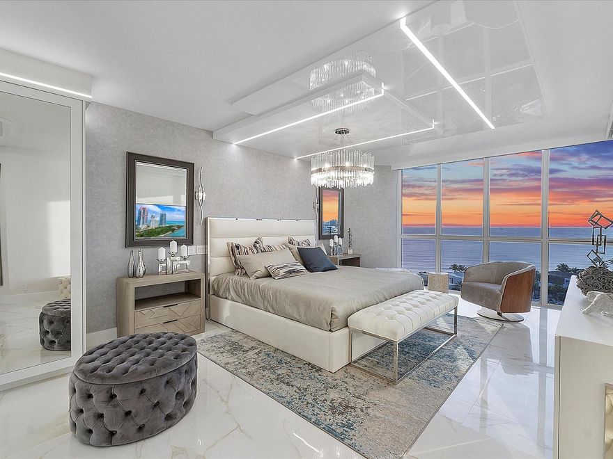 Southeast Double Corner Oceanfront Masterpiece Designed by World Famous Perla Lichi. This one of a kind 3 bedroom / 3 bath fully furnished turnkey residence includes large patio decks, private elevators, 2 parking spots. Full re-architectured and renovated unit featuring modern and exquisite design and finishes.  Here is your chance to own a never before lived in state-of-the-art unit at the L'Hermitage resort-like complex. L'Hermitage offers over 10 acres of Oceanfront/Beachfront property with tennis, fitness, fenced complex, attended beach, pool deck cafe, spas, saunas, steam rooms, massage rooms, amazing walkability & pet friendly. Minutes from Las Olas.