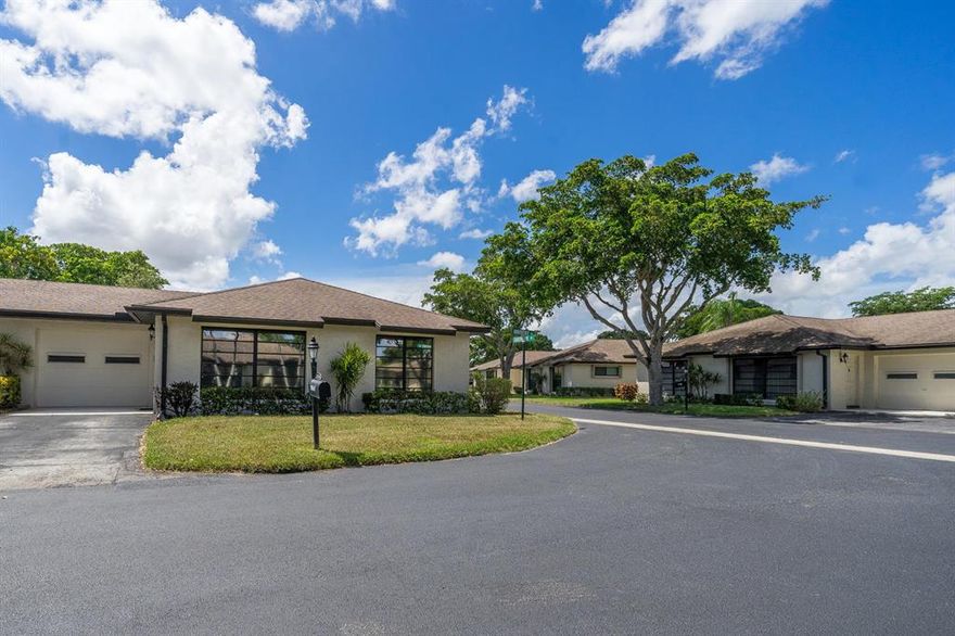 Well priced villa with garage great interior location. Low monthly maintenance includes water, roof, lawn,  insurance and more  under $230 per month  Desirable community  six  club houses with pools. Close to shopping, restaurants and entertainment. Convenient to I95 and Turnpike