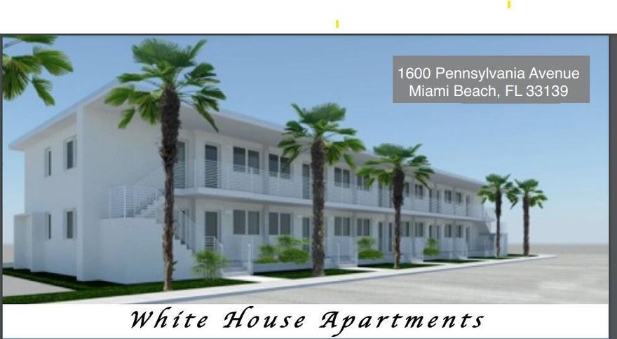 The White House Apartments at Lincoln Road, a 19-unit multifamily building property in the heart of South Beach. The property is located adjacent to the famous Lincoln Road, a highly desirable location for renters on South Beach. Furthermore, the property is within walking distance to all of South Beach's attractions including Ocean Drive, Collins, Washington Avenue and Flamingo Park. The building has a total of 19 units, of which 18 units are large studios of an average size of 438 square feet, and one unit is a two-bedroom, two-bathroom apartment of 866 square feet. The 19 units are in line with South Beach's typical standards, which historically have been running close to 100% occupancy rates. In-place effective rents at the property average $4.25 per square foot.