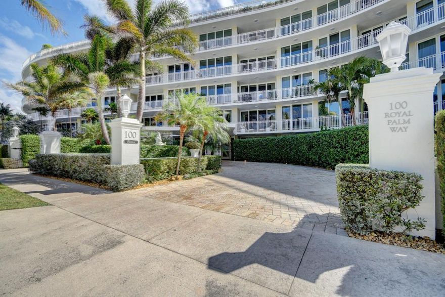 First time available at 100 Royal Palm Way.  This spacious 3 bedroom 3 bath condo is located directly across from the ocean and features a large wrap around covered balcony.  All bedrooms have walk-in closets and the unit features a private laundry area. Impact Glass throughout.  On-site manager, 24 hour concierge, pool, fitness room and parking garage. Pet friendly.  This is your opportunity to call prestigious 100 Royal Palm Way your new address. Walk to shops and restaurants.