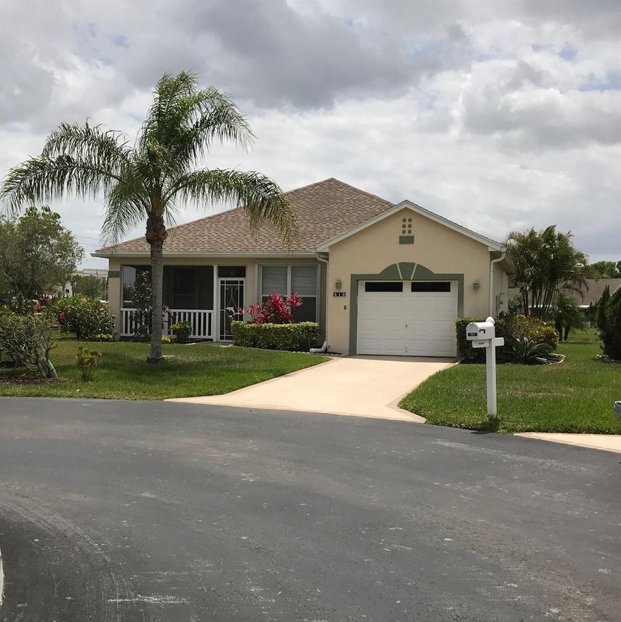 CBS 2/2/1 home meticulously maintained, split plan with newly expanded 28x12 tiled screened patio and one of the best lake views in Kings Isle. Den has a closet. Other updates include 18'' diagonal floor tile, 42'' kitchen cabinets, backsplash, countertops, SS kitchen appliances, 2015 A/C, ceiling fan, gutters, decorative driveway, exterior and interior painted and screening on the front and rear patios.  Look at the photos and you'll be sold! Enjoy resort style amenities--active clubhouse with on site activities director, swimming pool, tennis, card room, billiards room and much more in this 55+ community. Convenient location for shopping, restaurants, medical facilities, and 1-95.