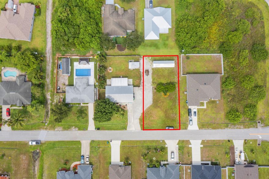 Standard 10,000 sq ft lot in a great location!  Just off Becker Road.  Great access to I-95 and FL Turnpike.  Easy access to Palm City schools if you apply for open enrollment.  Shed does not convey and will be removed prior to closing.  Lot Lines are for illustration only.  Actual lots lines to be determined by survey.  Also, address is assumed.  Actual address will be determined by property appraisers office at closing when new PID is issued.