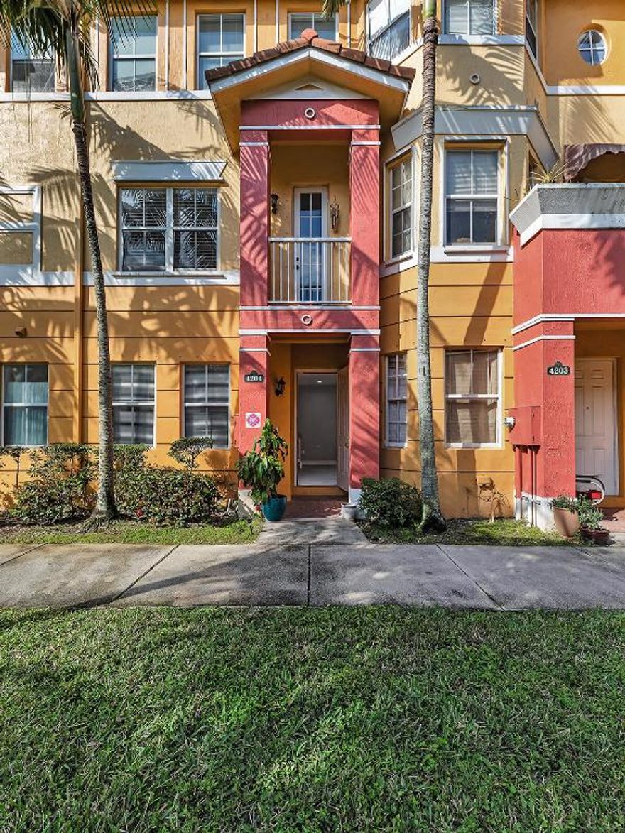 Charming and bright 3 bedroom, 3 1/2 bath, 1 car garage townhome in gated community of Shoma. This neighborhood is perfectly located near endless options for dining and shopping, the Wellington Green Mall, parks and the Equestrian Center. Ground floor features one full bath (renovated in 2021) and bedroom, up one level to beautifully updated large kitchen (2019), dining room, living room and a half bath. The 3rd floor offers 2 en-suite bedrooms/baths, providing plenty of privacy for everyone! This unit is designed with exceptional closet space and storage capacity. Community pool, well maintained grounds, such a pleasant place to call home. Investor friendly also, can rent right away! AC replaced 2020