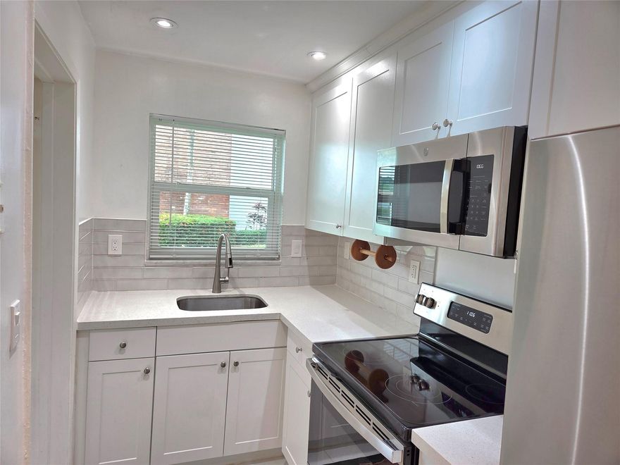 This East Pompano first floor 1-bedroom condo located in a congenial 55+ community, offering coastal living just 2 miles from the beach and close to all the activities Pompano has to offer. Updated kitchen and bath, newer appliances, gleaming tile floors, impact windows for comfort and safety, walk in closet and a second linear closet, plus a screened porch. Enjoy a carefree lifestyle with condo maintenance, pool and lawn care included. This is a great condo for active adults seeking a close to the beach and downtown location.