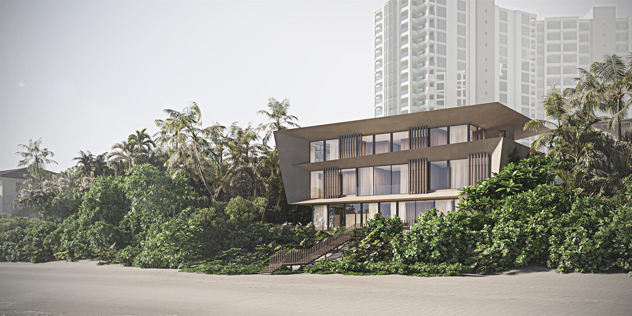 Experience unparalleled opulence in this new construction, oceanfront residence expertly crafted by Yodezeen Architectural and Design Studio in collaboration with J.Gregory Artistic Estates. This contemporary gem, located in Highland Beach, seamlessly blends cutting-edge earth tones with modern living amenities. Spanning four stories and 10,836 square feet, every room in this estate offers breathtaking views of the Atlantic Ocean. An elevated driveway allows parking on the entry-level. The home features a state-of-the-art chef's kitchen with temperature-controlled wine storage, a butler's prep kitchen, a private office, and laundry on each level.
