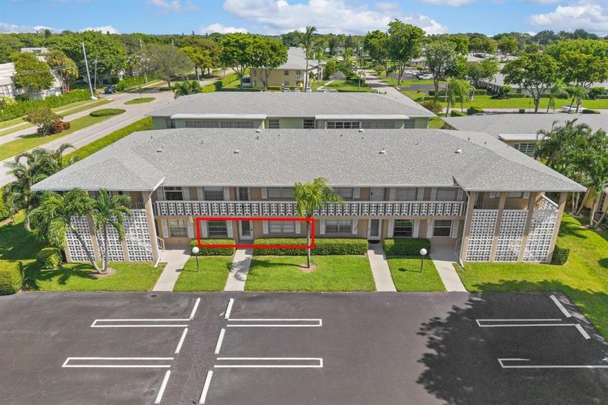 Beautiful 2 bed 2 bath first floor unit in Pines of Delray a 55+ community. Unit tiled throughout upgraded kitchen, bathrooms and appliances. Kithcen sonsists of granite counter tips, new stainless steel appliances includes stackable washer & dryer. Both bathrooms has walk in showers. Community has a lot o offer clubhouse, community pool, tennis courts, game room, pickelball, sauna and management on site. Maintenance fee includes water, trash, internet and common areas. A must see to appreciate. HOA does not have 10% in reserves