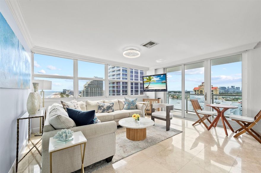 Indulge in breathtaking ocean and city views from this elegantly remodeled 1-bedroom, 2-bath condo in the heart of Fort Lauderdale. Fully furnished and styled for comfort, this seasonal retreat offers resort-style amenities including a heated pool, state-of-the-art fitness center, sauna, BBQ area, club room with billiards, and 24-hour front desk security. Just steps from the beach and minutes to fine dining, boutique shopping, and vibrant nightlife, this condo delivers the ultimate South Florida lifestyle.