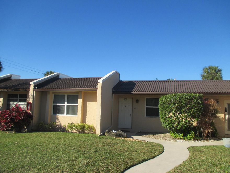 Move in ready 2/2 Villa with updated vinyl plank flooring in LR, new master BA vanity and toilet, updated guest Bath.  IMPACT WINDOWS, no popcorn ceilings.  Hunter-Douglas honey comb shades on the enclosed patio windows. Extra storage closet on patio.  ECM service contract is transferable. Maintenance includes Comcast Xfinity Cable and high speed Internet, bldg insur, water & sewer, clubhouse facilities, courtesy bus two days a wk to grocery store & shopping, etc.  Full time social director schedules shows, trips and social events.  Pet friendly up to 30 lbs. On site management.  One occupant must be 55+, no occupants under 18 yrs old.  Great location near restaurants, grocery, shops etc. Approx 15 min to downtown WPB. Come discover Golden Lakes Village.