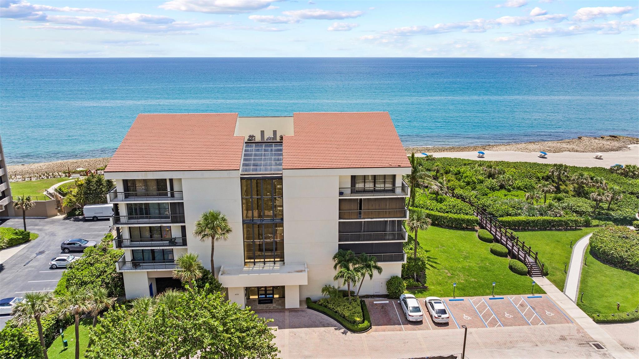 A stunning and very RARELY available Ocean House condo at Martinique! The coastal lifestyle is like no other. With only 4 stories at The Ocean House, it perfectly combines the cozy feel of a boutique building with the incredible amenities of the Martinique towers. The 2,224 square feet of living space will captivate you withendless views! The oversized primary suite is your personal retreat, ensuite bathroom has double sinks and walk-in closet with plenty of storage. Large second bedroom also features an ensuite and a walk-in closet. Step though floor to ceiling impact sliders onto your private balcony for some outdoor living. Two heated pools with all new decking, hot tub, sauna, and 2 fitness centers, tennis, bocce ball court, billiard room,resident's lounge & an on-site restaurant.