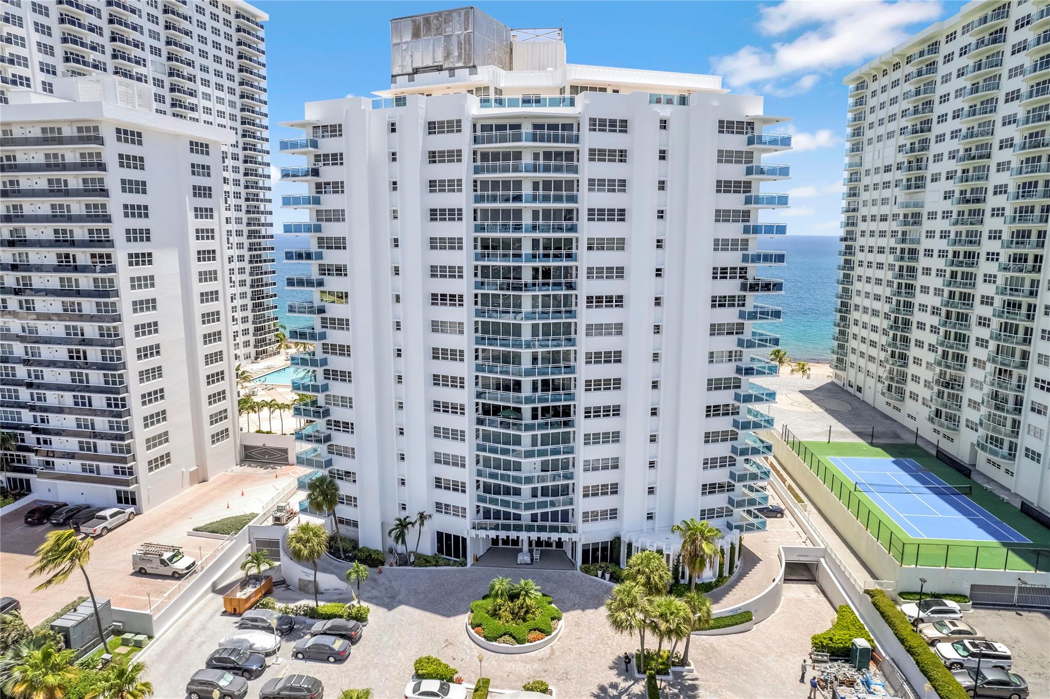 Rarely available southwest corner unit in The Commodore on Galt Ocean Mile, offering 1,800 sq. ft. of bright and spacious living. This 2-bedroom, 2-bath residence features stunning vistas of both the Atlantic Ocean and the Intracoastal Waterway. Generously sized rooms, an open layout, and abundant natural light create a comfortable and inviting space with unlimited potential. Ideal for those looking to customize and create their own beachfront retreat. The Commodore is a well-maintained oceanfront building offering exceptional amenities, including a beachfront pool, fitness center, 24-hour security, on-site management, and more. Enjoy the best of coastal living just steps from restaurants, cafés, shopping, and everything the Galt lifestyle has to offer.