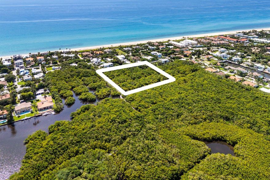 Rare Coastal Estate Opportunity in Ocean Ridge, Florida. Introducing a truly exceptional opportunity for the discerning luxury buyer--3.23 acres of prime coastal land in the prestigious, private beachside enclave of Ocean Ridge. Perfectly positioned on an ultra-exclusive private road with only two homes, this property offers the ultimate in privacy, security, and natural beauty--just steps from the Atlantic Ocean and the famed Old Ocean Boulevard. With .6 acres of buildable space and preliminary architectural plans in place, this parcel is ready for the creation of your custom-designed coastal retreat. Envision a 6,000+ square foot residence under air, complete with 2 car garage up to six car garage--or bring your own bespoke vision to life. Surrounded by lush Florida preserve, this serene