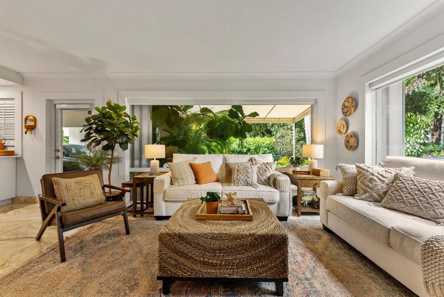 WATERFRONT 1ST FLOOR VILLA W/ INTRACOASTAL VIEWS, OVERSIZED PRIVATE PATIO OASIS & ON-SITE BEACH ACCESS. RENOVATED; OPEN KITCHEN, SUB ZERO REFRIGERATOR, CUSTOM EAT-IN BAR, MARBLE FLOORS/BATHS. SURROUNDED BY LUSH TREES FROM FULL FRAME WINDOWS. ENJOY BREATHTAKING SUNRISES AND SUNSETS. 2 BEDROOMS, 2 BATHROOMS. ONLY 9 UNITS ON THE WEST SIDE OF THIS STUNNING GETAWAY. PRIVATE PATIO CAN EASILY ACCOMMODATE OUTDOOR DINING & LOUNGE AREAS! AMENITIES: ON-SITE HEATED POOL, INTRACOASTAL COMMON DOCKS (DEEDED DOCKS UPON AVAILABILITY PURCHASABLE FOR COMMUNITY OWNERS ONLY). WALK TO DEERFIELD BEACH FOR DINING, SHOPPING, THE PIER, & PICKLEBALL! HILLSBORO MILE IS A CHERISHED HAVEN ENJOYED BY THOSE WHO HAVE DISCOVERED THE ALLURE OF LIFE BY THE SEA. 5 MIN DRIVE TO THE BOCA HOTEL, HILLSBORO CLUB, MARINAS, & MORE