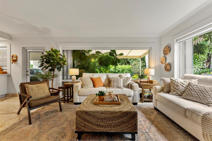 WATERFRONT 1ST FLOOR VILLA W/ INTRACOASTAL VIEWS, OVERSIZED PRIVATE PATIO OASIS & ON-SITE BEACH ACCESS. RENOVATED; OPEN KITCHEN, SUB ZERO REFRIGERATOR, CUSTOM EAT-IN BAR, MARBLE FLOORS/BATHS. SURROUNDED BY LUSH TREES FROM FULL FRAME WINDOWS. ENJOY BREATHTAKING SUNRISES AND SUNSETS. 2 BEDROOMS, 2 BATHROOMS. ONLY 9 UNITS ON THE WEST SIDE OF THIS STUNNING GETAWAY. PRIVATE PATIO CAN EASILY ACCOMMODATE OUTDOOR DINING & LOUNGE AREAS! AMENITIES: ON-SITE HEATED POOL, INTRACOASTAL COMMON DOCKS (DEEDED DOCKS UPON AVAILABILITY PURCHASABLE FOR COMMUNITY OWNERS ONLY). WALK TO DEERFIELD BEACH FOR DINING, SHOPPING, THE PIER, & PICKLEBALL! HILLSBORO MILE IS A CHERISHED HAVEN ENJOYED BY THOSE WHO HAVE DISCOVERED THE ALLURE OF LIFE BY THE SEA. 5 MIN DRIVE TO THE BOCA HOTEL, HILLSBORO CLUB, MARINAS, & MORE