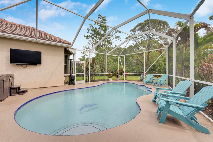 Discover this well-kept 5-bedroom, 3-bath pool home tucked away on a quiet cul-de-sac in the gated community of Lake Charles. Featuring a brand-new 2025 roof & accordion shutters for full protection. This bright & spacious home has beautiful curb appeal, an extended driveway, fireplace, tile flooring in main areas & a kitchen that includes granite countertops, 2025 appliances, and plenty of cabinet space. The primary suite boasts walk-in closets, dual sinks, soaking tub & separate shower. But wait there is more! Four additional bedrooms provide flexibility, including a cabana-style suite with its own bath and direct pool access—ideal for guests or a home office. Enjoy outdoor living with a screened-in patio, pool, and above-ground hot tub overlooking a private preserve. This is the one!