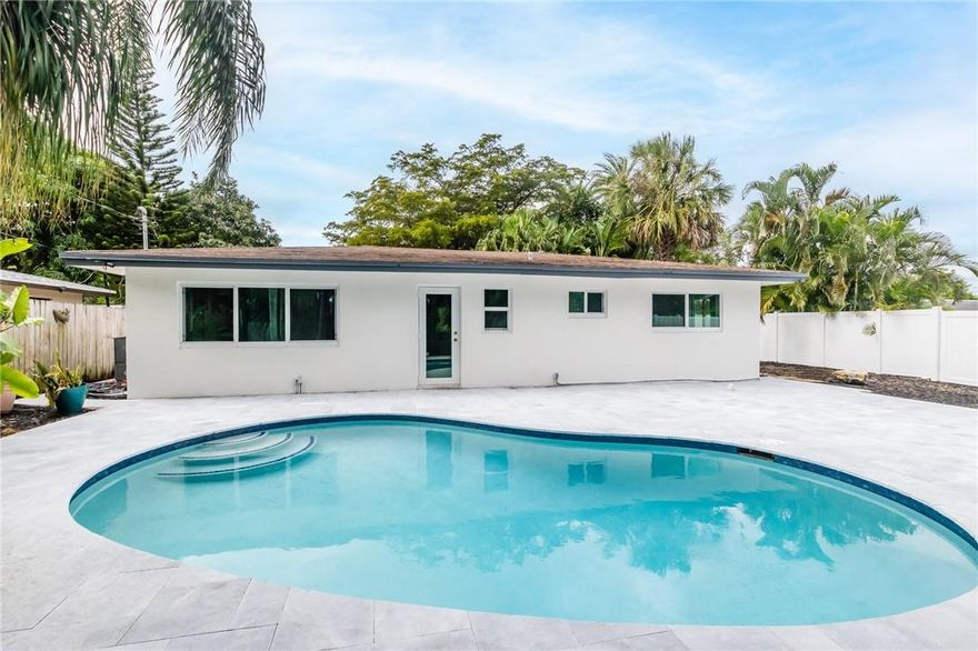 FULLY- FURNISHED RENTAL! THREE BEDROOMS: MASTER WITH KING, GUEST ROOM WITH QUEEN, 2ND GUEST ROOM WITH QUEEN SIZE BUNK BEDS. CAN SLEEP UP TO 8. BRAND NEW POOL. OUTDOOR GRILL AND LOUNGE AREA. CORNER LOT HOME LOCATED IN THE HEART OF WILTON MANORS. RIGHT AROUND THE CORNER FROM WILTON DRIVE. WALKING DISTANCE TO RESTAURANTS. WONDERFUL FAMILY-FRIENDLY NEIGHBORHOOD. Linens are available upon request. Kitchen is fully stocked with all appliances and utensils. Master and living room both have TV's. All streaming services are available on TV's