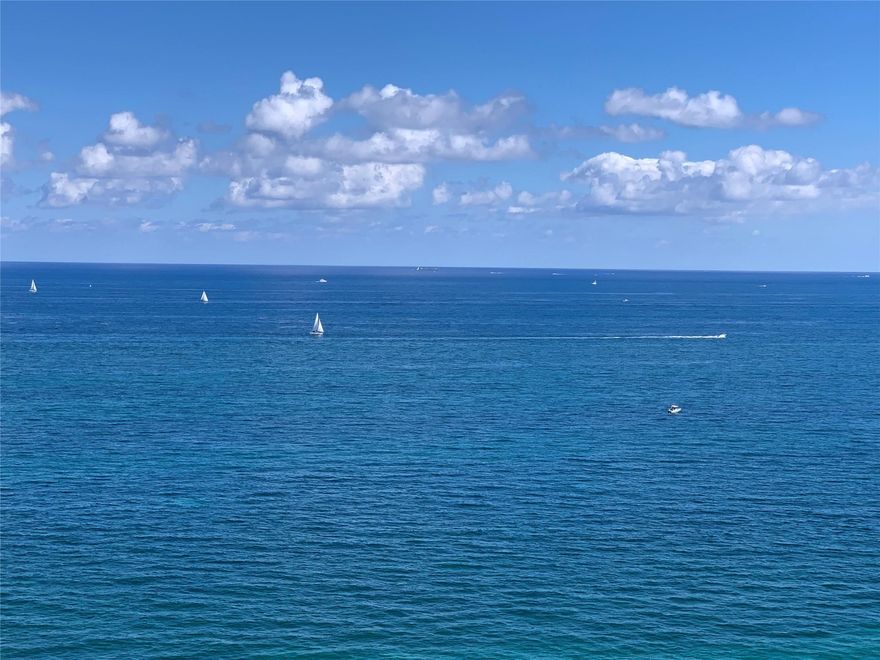 Great open ocean view… spacious unit split 2 bedrooms with 2 baths. Marble floors. Fully furnished. Newer washer/dryer, wine cooler, fridge, dishwasher, a/c unit. 24hr security. Garage parking. Guest parking outside. Oceanfront building. Easy to show agent to meet. ANNUAL rental only. NO pets. updated lobby.