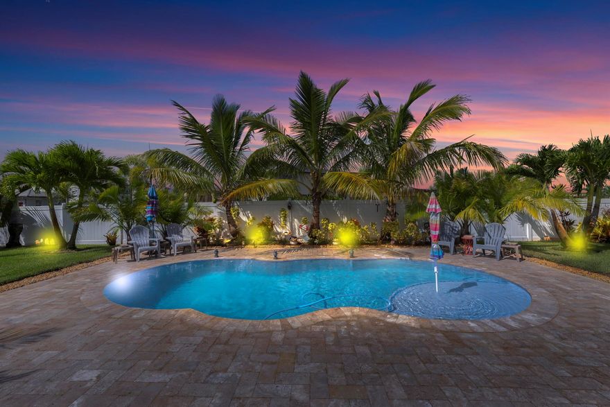 Home offers an assumable VA loan at 4.25%. Welcome to your very own tropical paradise! This 3 bed/3 bath plus den POOL home on a fully fenced, almost half-acre corner lot in the Copper Creek Community. Enjoy the open floor plan with tile throughout, upgraded kitchen and bathroom cabinets, quartz countertops and upgraded fans and lighting fixtures throughout. Plantation shutters on every window and slider door. The kitchen features high end two year old s/s appliances and a large island for meals and entertaining. Step outside to your refreshing salt water pool with travertine deck, shed and a hurricane-rated gazebo perfect for entertaining.Easy to maintain lush landscaping, oversized driveway for extra parking, Reverse Osmosis whole house water system, gutters and a well for irrigation.