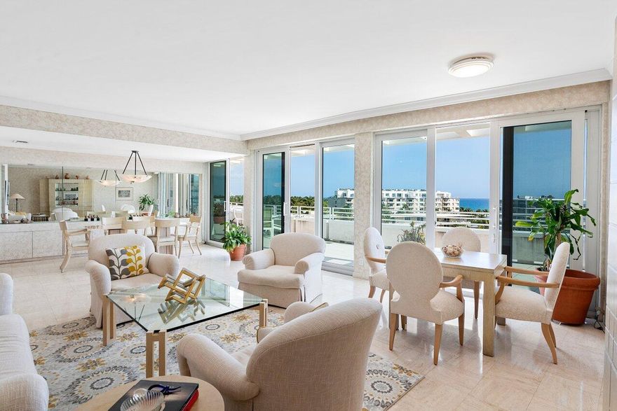 Rarely available 3BD/3BA penthouse with gorgeous ocean views that can be enjoyed from an oversized terrace which can be accessed from every room. This bright unit with high ceilings is ready for your personalization! Includes a poolside cabana.  Luxurious, full service amenities at premier in town Sun & Surf include valet parking, doorman, full time manager, stunning updated lobby, fitness center, pool attendant, & beach access. Pet friendly.