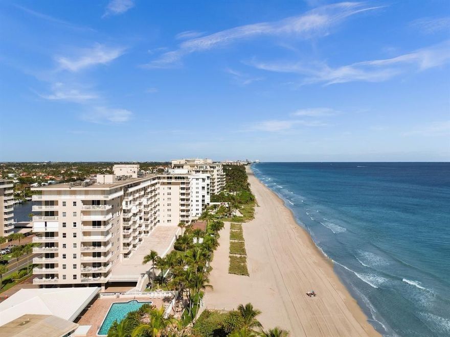 Welcome to coastal living at Le Baron Condo on Hillsboro Mile! This 2/2 condo located on the 3rd floor, features tile flooring throughout, split floorplan with a spacious layout that offers stunning views of the Beach, Deerfield Beach Pier, Hillsboro Inlet Lighthouse and pool area. Hurricane Impact Glass. Newer appliances. New Air conditioner. W/D allowed in unit.  Large storage area and laundry facilities on same floor. 1 reserved parking space and ample guest parking. Enjoy private beach access, oceanfront pool, and a well-maintained community. Deeded beach, boat dock, clubhouse, fitness center, and heated pool.  The 40/50-year inspections are completed. Easy access to shopping, dining and entertainment. Don’t miss your chance to live on the Mile!
