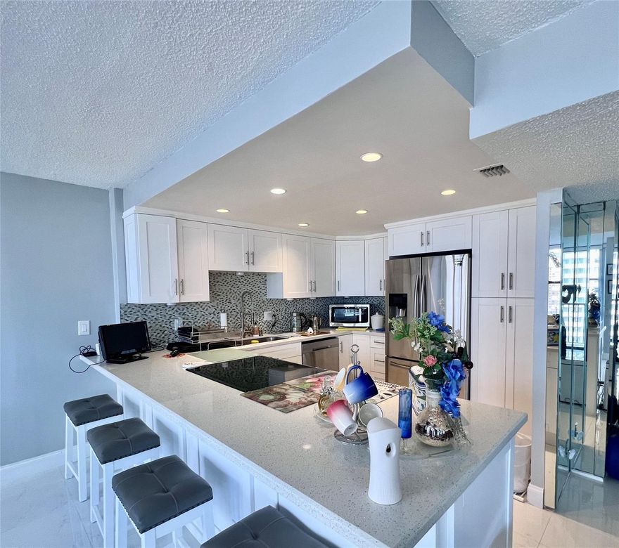 Huge oversized 2 bedroom with a gigantic master bedroom + Walk in closet to match! Completely renovated with a Prime location right across the street from the beach—20 min to Fort Lauderdale Airport, 10 min to Aventura Mall, Big Easy Casino, Gulfstream Park & Hollywood Broadwalk, 15 min to Dania Pointe & Dania Casino.  Rent includes cable, water, internet, 24-hr guard-gated entry, concierge & more. Enjoy resort-style amenities: gym, sauna, social room, game room with ping pong & billiards, heated pool, tennis, shuffleboard & BBQ area on the Intracoastal.