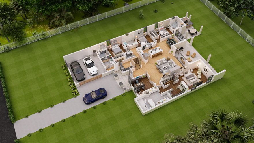 Build a fully custom estate on an oversized lot in the gated community of Rivella, surrounded by million-plus homes. This to-be-built option offers over 3,100 SF under air with soaring 14-ft ceilings, dramatic four-panel sliders, and an extra-wide covered lanai designed for elevated indoor-outdoor living.
The proposed layout features a private first-floor primary suite, all bedrooms with ensuite baths, a gourmet kitchen with butler's pantry, flexible study/den, optional wine room, abundant natural light, and an oversized side-load garage. Buyers may customize the plan, modify the layout, and select all finishes and appliances or design an entirely different home with the builder.
Create a truly custom residence in one of Port St. Lucie's most desirable community - NO CDD
