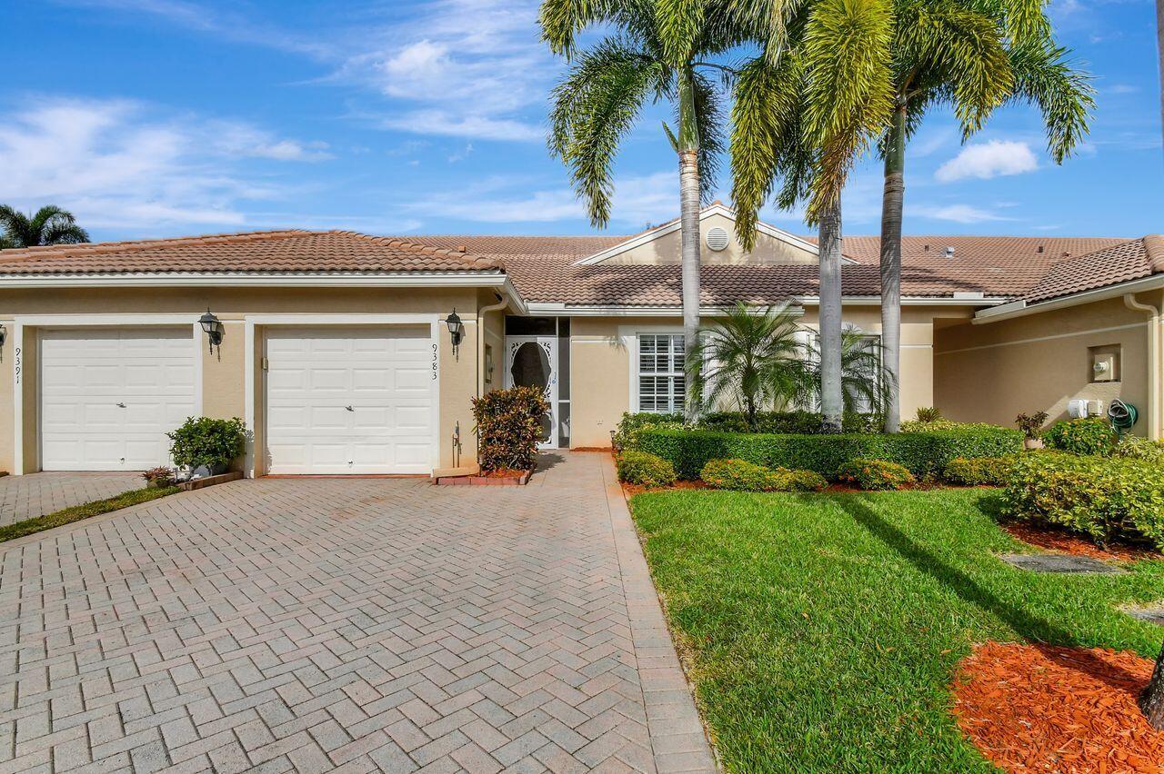 Inviting 2BR/2BA villa with den and 1-car garage in Baywinds' Bridgeport section. Features neutral tile floors, open kitchen with tumbled marble backsplash and upgraded light wood cabinetry, separate dining area and den that can serve as a 3rd bedroom. Screened patio opens to a serene backyard with extended paver patio. Updates include vinyl plank floors in bedrooms, fresh paint, plantation shutters, impact windows, newer A/C, water heater and disposal. Resort-style amenities: clubhouse, fitness center, sauna, two heated pools, resistance pool, Har-Tru tennis, pickleball, bocce, shuffleboard and social clubs. Maintenance includes cable w/ DVR, high-speed internet, landline & ADT. 24-hour manned security gate. Close to shopping, dining, beaches, golf, downtown WPB & PBI airport.