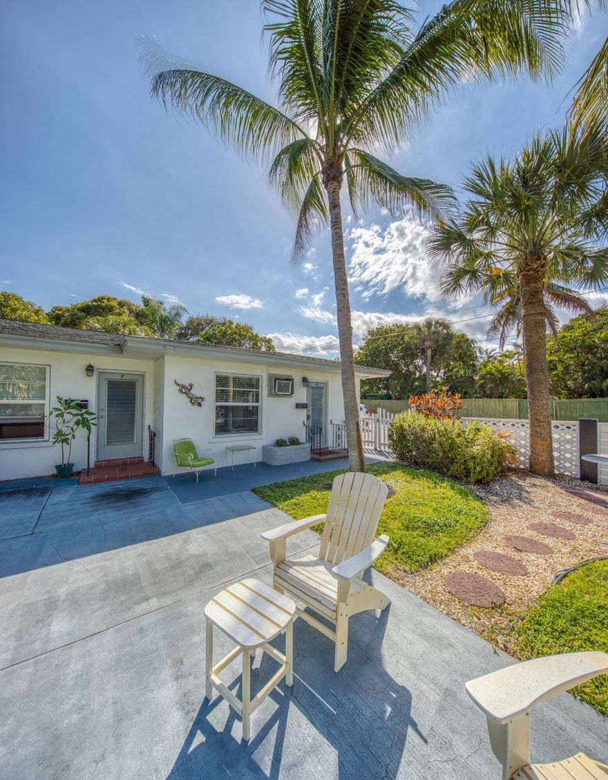 LOCATION, LOCATION, LOCATION!! JUST STEPS TO THE INTRACOASTAL AND DOWNTOWN LAKE WORTH BEACH RESTAURANTS, ART GALLERIES AND ALL THAT LAKE WORTH HAS TO OFFER FROM THIS UNIT EMBEDDED IN A TROPICAL SETTING. LAUNDRY ON PREMISES, ALL IMPACT WINDOWS, UPDATED KITCHEN WITH STAINLESS STEEL RESIDENTIAL SIZE APPLIANCES, ASSIGNED OFF STREET PARKING RIGHT BY YOUR FRONT DOOR FOR CONVENIENCE, LUSH LANDSCAPING GARDEN APARTMENT WITH FULL KITCHEN, BATHROOM, CLOSETS, VERY PRIVATE CORNER UNIT! COME MAKE THIS YOUR NEW HOME. A MUST SEE.