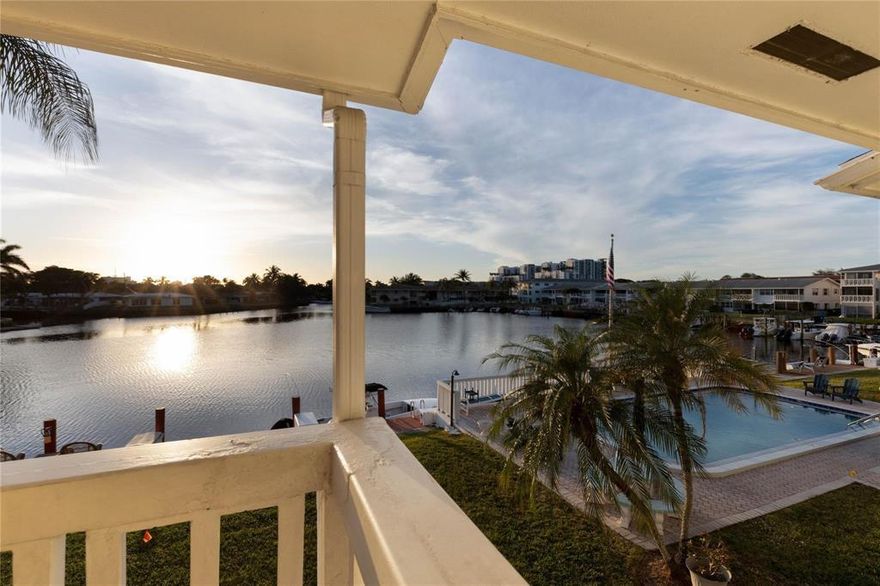 Waterfront living at its finest and breathtaking views from sunrise to sunset! Bring your fussiest buyer to this charming Florida lifestyle 2BD/2BA 2nd floor condo overlooking the pristine waters from its private balcony. An open floor plan for a lively environment, chestnut wood flooring throughout, impact windows and doors, and a fully furnished interior makes this truly move-in ready. Exterior amenities include a complex pool for entertaining, a heated pool, close proximity to restaurants, shopping districts, public golf, and the beach. HOA covers water, sewer, trash, insurance, pool service & building maintenance. No pets. Don't miss this opportunity! From I-95, head East on Atlantic Blvd to SE 6th Ave, turn Right, then turn Left onto Pine Dr. Property will be on the Left.