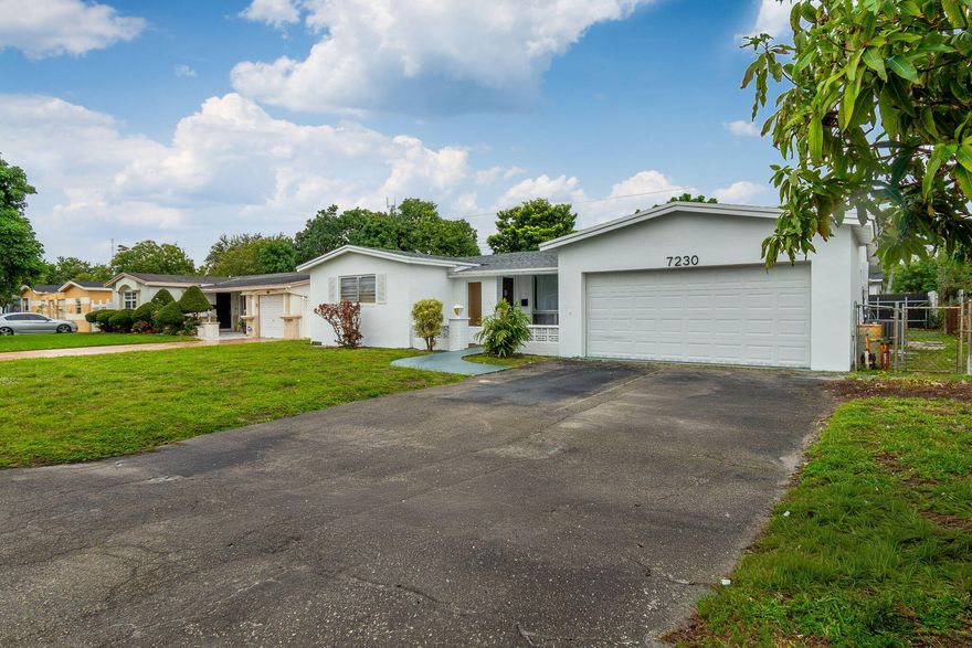 Welcome to 7230 Dilido Blvd, where modern updates meet everyday comfort. This beautifully renovated 4-bedroom, 2-bathroom home offers 1,747 sq ft of move-in ready living with a brand new 2024 roof for total peace of mind. The stunning kitchen features sleek white shaker cabinets, quartz countertops, and a full suite of stainless steel appliances. Spa-inspired bathrooms showcase contemporary vanities and glass-enclosed showers. Light-filled bedrooms with new flooring and ceiling fans complete the interior. Step outside to a spacious fenced backyard with a patio and mature mango and palm trees — perfect for entertaining. 2-car garage and no HOA!
