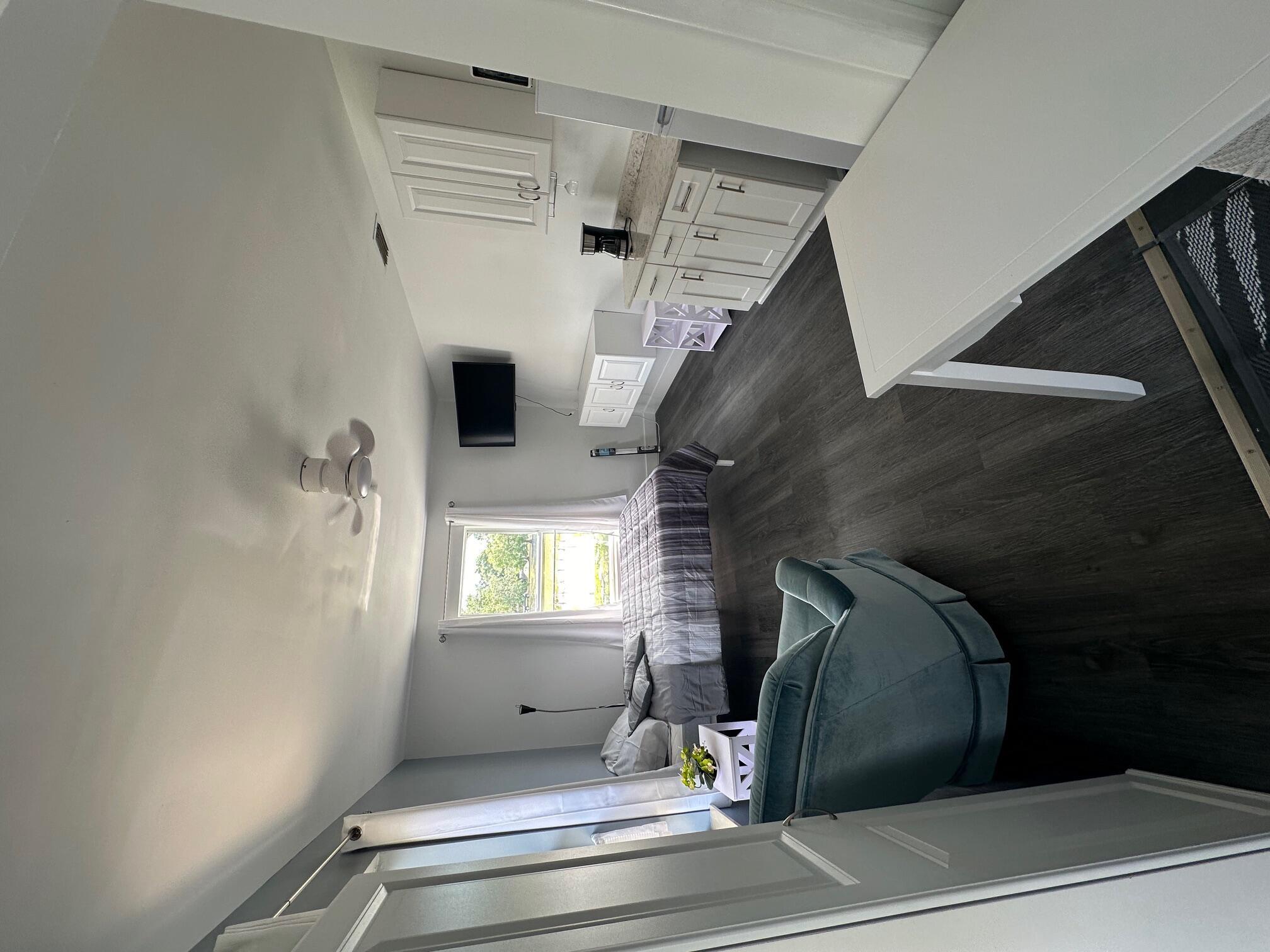 Clean and cozy efficiency on the water. Furnished and ready for new tenant. Large room with lots of natural light, private bathroom and kitchenette. Large patio area over looking large yard with gorgeous water view.