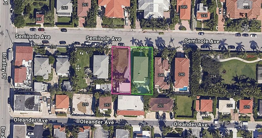 Offered as-is; unique opportunity for R-C redevelopment on a great mid-town street. Can be combined with the adjacent property at 256 Seminole Ave for a double lot. Parcels are legally separated and can also be sold individually. Ability to purchase all 6 lots on the street: 219, 223, 250, 256, & 264/270 Seminole. Incredible redevelopment potential with close proximity to the beach, bike trail, places of worship, restaurants, shopping, The Breakers, and convenient access on/off the north bridge.
