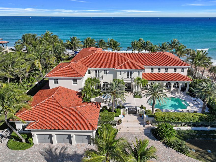 Villa Oceano Azul – 1400 South Ocean Blvd, Manalapan, Florida 33462. As this ocean to intracoastal majestic estates name implies is a contemporary South Florida ultra-luxury waterfront real estate masterpiece created to impress with infinite blue ocean views perfectly set on almost two acres in Palm Beach County's grandest Gold Coast city of Manalapan. An awe-inspiring beachfront entertainer's paradise flawlessly designed by award winning Marc-Michaels Interior Design and offered completely furnished with well-appointed finishes that suggest an unequaled presence of elegance and opulence. Indulge in a sophisticated ambiance of luxury and grandeur as this stylish oceanfront residence is acclimated to a diversity of today's lifestyle desires boasting unparalleled resort inspired comforts. Villa Oceano Azul - 1400 South Ocean Blvd, Manalapan, Florida 33462. As this ocean to intracoastal majestic estates name implies is a contemporary South Florida ultra-luxury waterfront real estate masterpiece created to impress with infinite blue ocean views perfectly set on almost two acres within Palm Beach County's grandest Gold Coast city of Manalapan. An awe-inspiring beachfront entertainer's paradise flawlessly designed by award winning Marc-Michaels Interior Design and offered completely furnished with well-appointed finishes that suggest an unequaled presence of elegance and opulence. Indulge in a sophisticated ambiance of luxury and grandeur as this stylish oceanfront residence is acclimated to a diversity of today's lifestyle desires boasting unparalleled resort inspired comforts.

Tour room after stunning room that each showcase first-class design elements fashioned for the world's most discerning home buyers each boasting dazzling water views of either the Gold Coasts' shimmering Atlantic Ocean or the tranquil Intracoastal Waterway. Sculpted grounds adorn twin pools; the residences backyard alfresco entertaining areas east pool is framed by panoramic ocean vistas and the open-air arrival courtyard's west pool looks onto your own private fifty-foot dock replete with boat lift to accommodate a twenty-thousand-pound vessel. Across the expansive motor court is a 1,200 square foot one bedroom Guest House finished with a spacious Living Room, Kitchen and two Baths. 

Capacious room dimensions include a 46 x 24 foot Owners' Suite, a 44 x 27 foot Club Room, a 23 x 22 foot Formal Living Room and 30 x 24 foot Family Room.