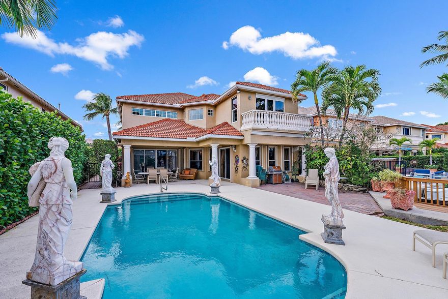 Beautiful Mediterranean style waterfront home with dock and 24,000 lb lift.  Home is being offered fully furnished. Located in a gated neighborhood with both manned security and an Envera system. Dock can accommodate up to 40 ft. boat. No fixed bridges on a protected harbor with day dockage available. New A/C. No known issues with the home. Pool was recently resurfaced and tiled.